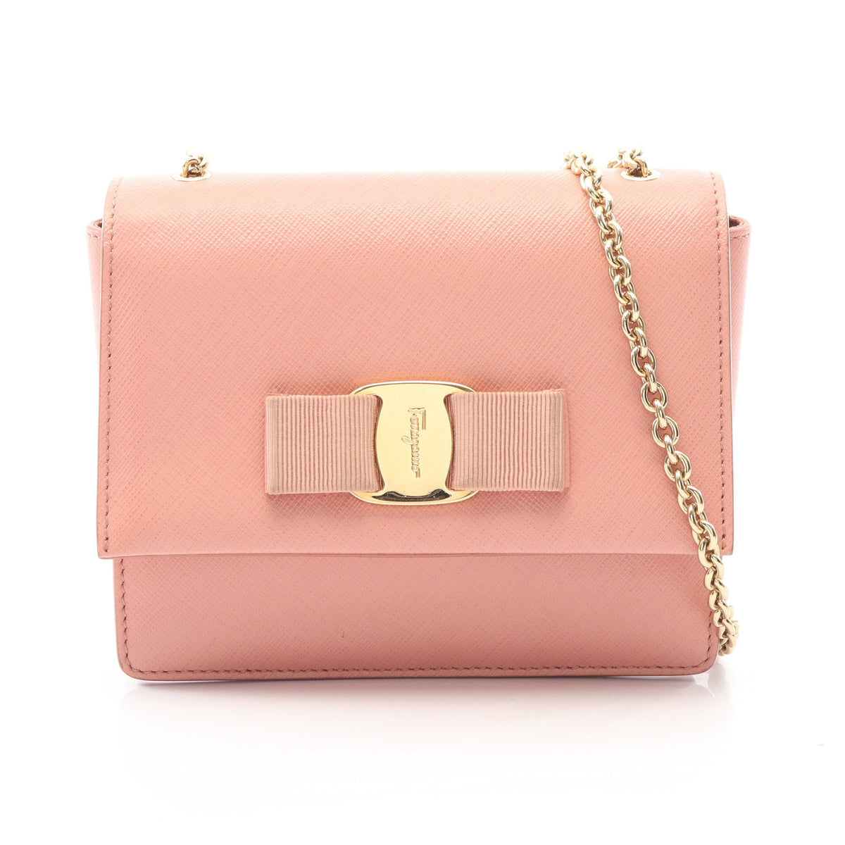 ポシェット ヴァラ リボン チェーンショルダーバッグ レザー ピンク サルヴァトーレフェラガモ バッグ Salvatore Ferragamo