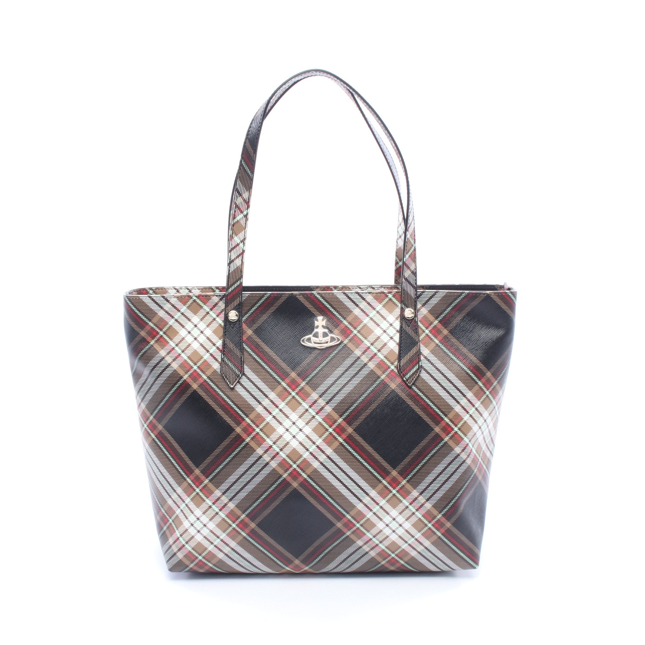 Vivienne Westwood チェック柄 トートバッグ SHOPPER ショルダーバッグ トートバッグ フェイクレザー ブラック