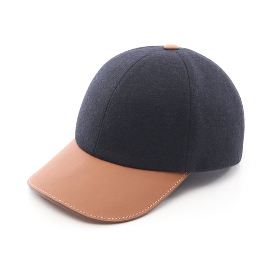 ライリー キャップ ウール レザー ブラック ライトブラウン エルメス