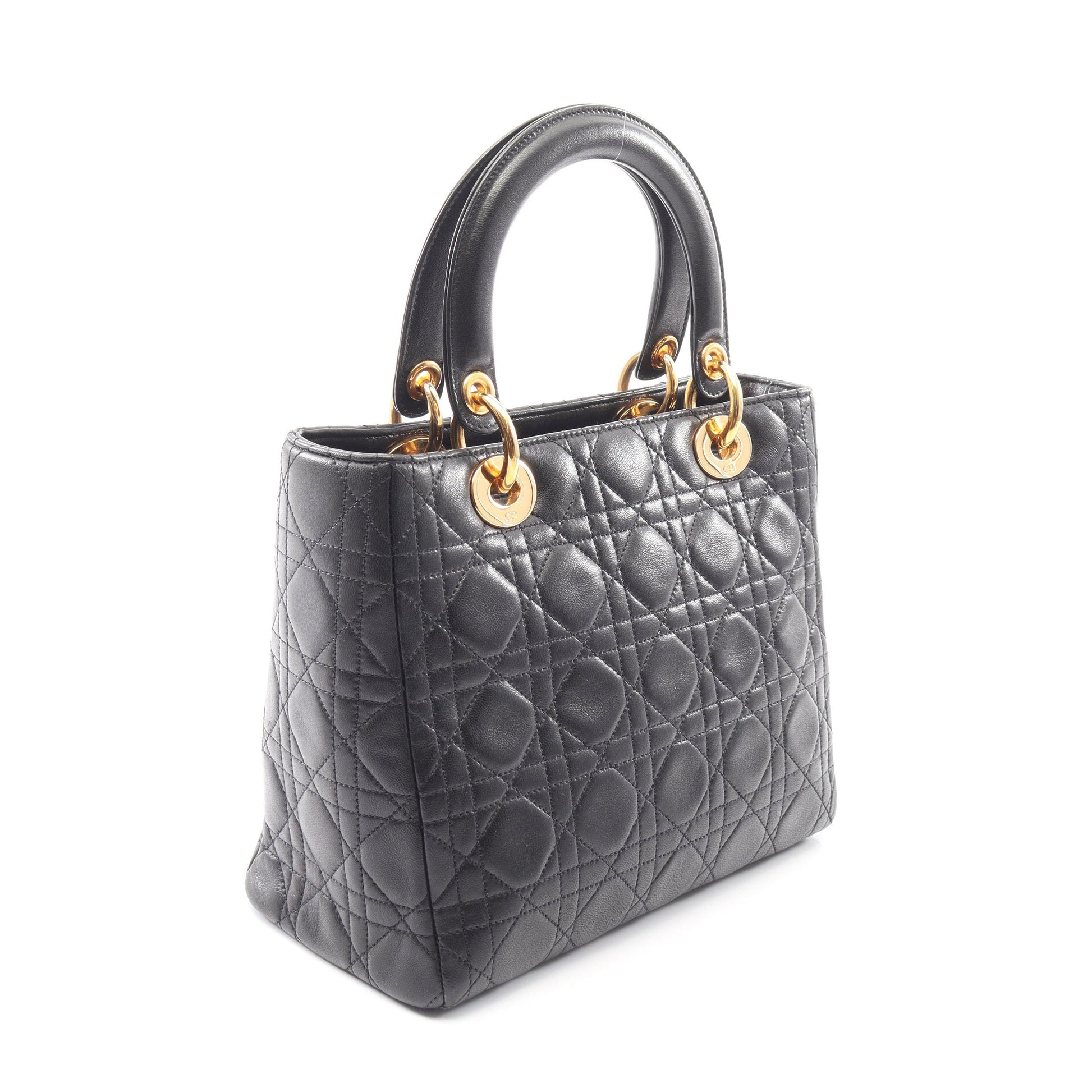 LADY DIOR レディディオール カナージュ 2WAY ハンドバッグ レザー ブラック クリスチャンディオール バッグ Christian Dior