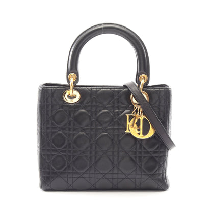 LADY DIOR レディディオール カナージュ 2WAY ハンドバッグ レザー ブラック クリスチャンディオール バッグ Christian Dior