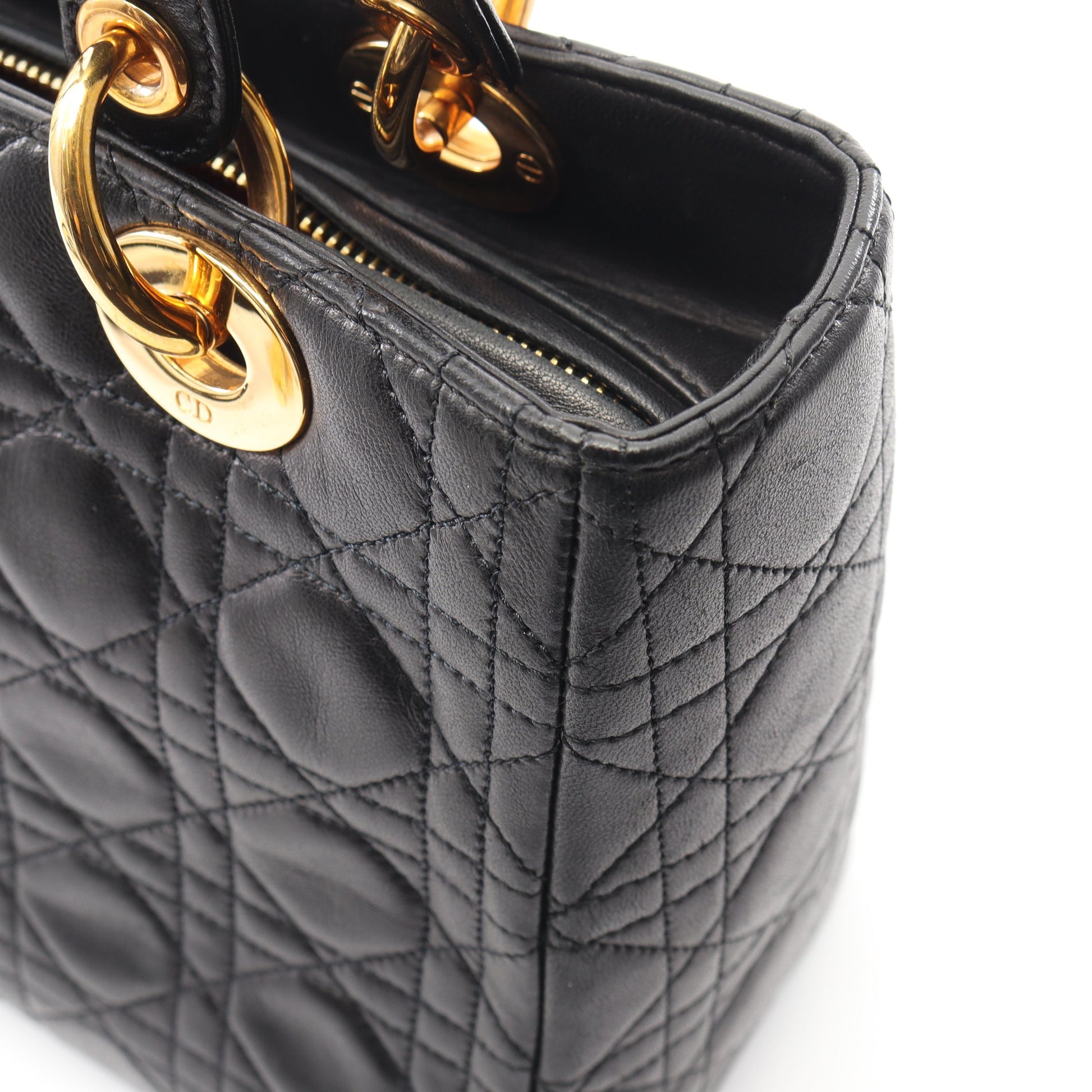 LADY DIOR レディディオール カナージュ 2WAY ハンドバッグ レザー ブラック クリスチャンディオール バッグ Christian Dior
