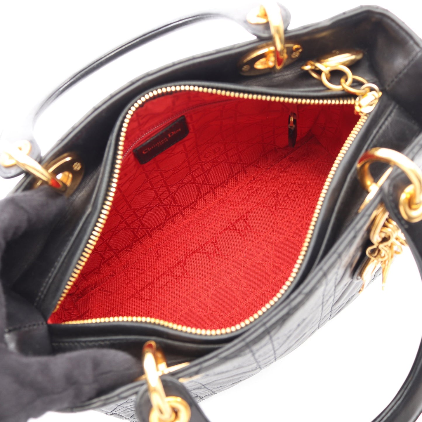 LADY DIOR レディディオール カナージュ 2WAY ハンドバッグ レザー ブラック クリスチャンディオール バッグ Christian Dior