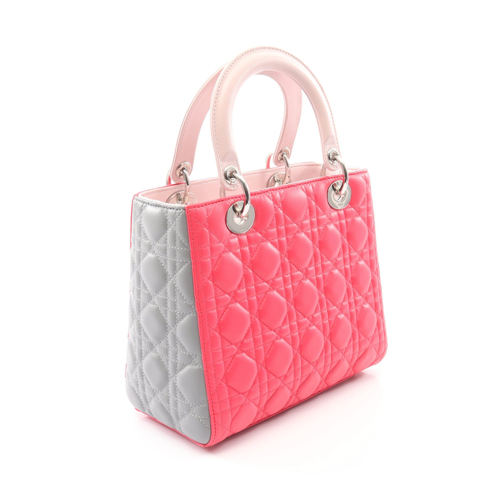 LADY DIOR レディディオール カナージュ 2WAY ハンドバッグ レザー ピンクパープル グレー ライトピンク クリスチャンディオール バッグ Christian Dior