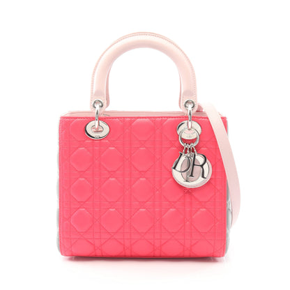 LADY DIOR レディディオール カナージュ 2WAY ハンドバッグ レザー ピンクパープル グレー ライトピンク クリスチャンディオール バッグ Christian Dior