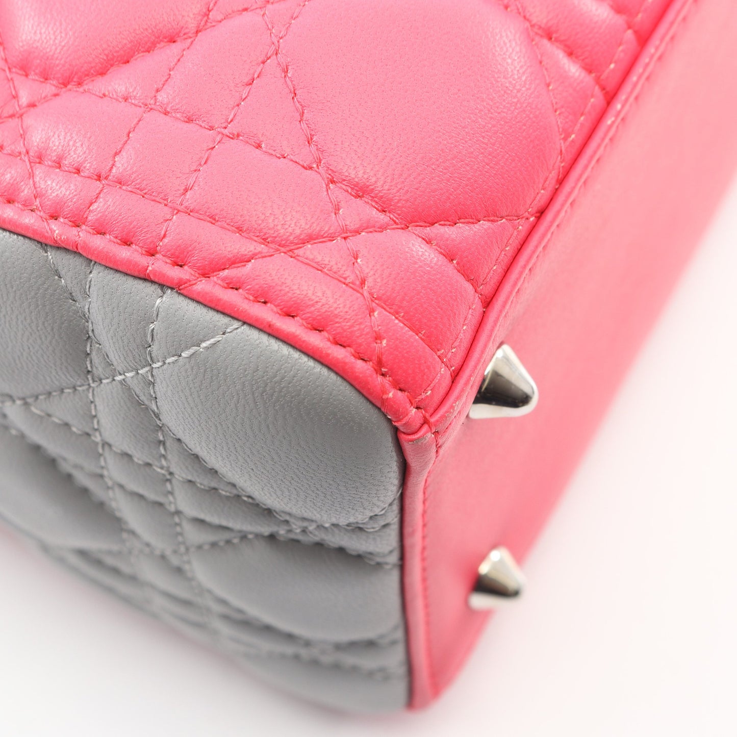 LADY DIOR レディディオール カナージュ 2WAY ハンドバッグ レザー ピンクパープル グレー ライトピンク クリスチャンディオール バッグ Christian Dior