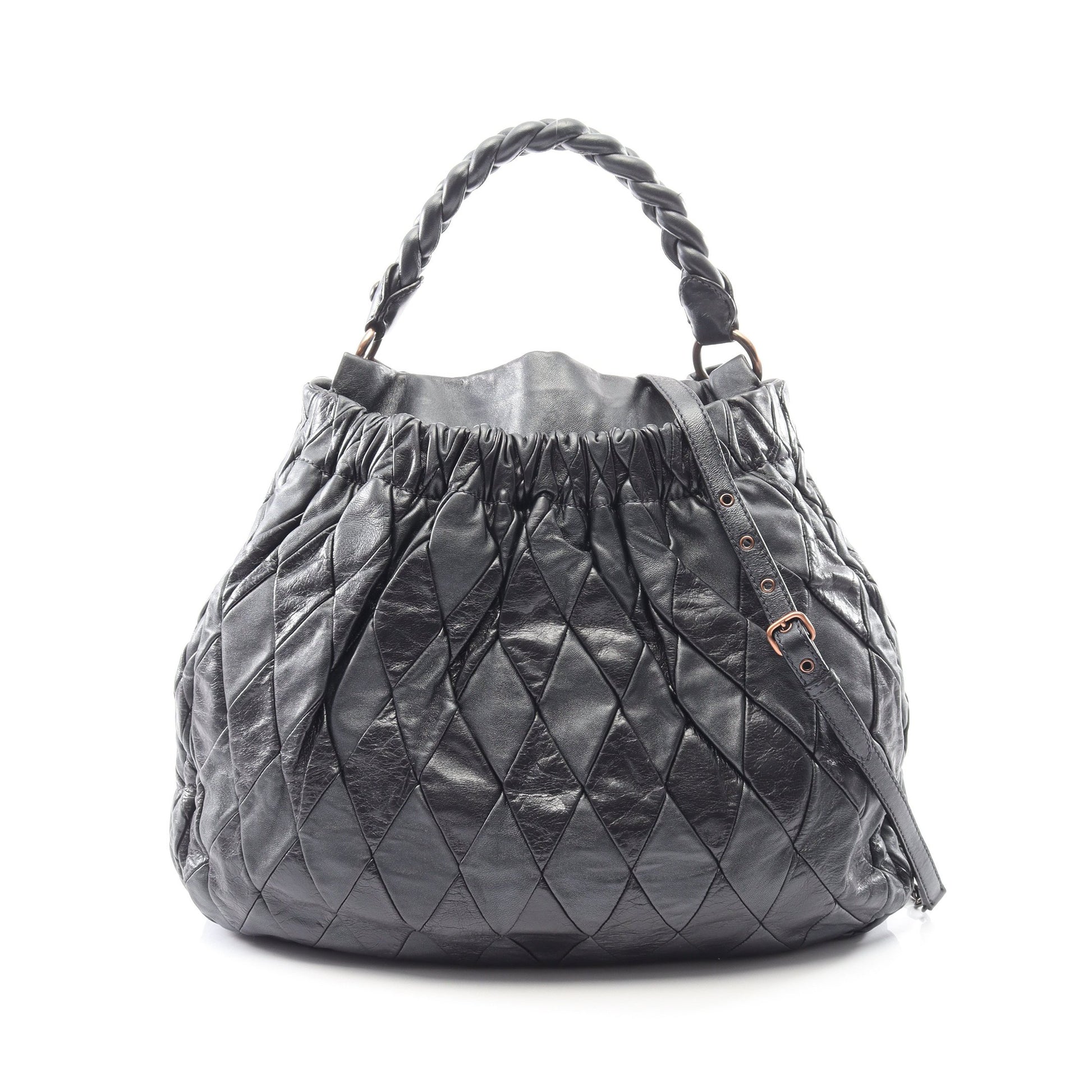 VIT.PATCH 2WAY ハンドバッグ レザー ダークグレー ミュウミュウ バッグ miu miu