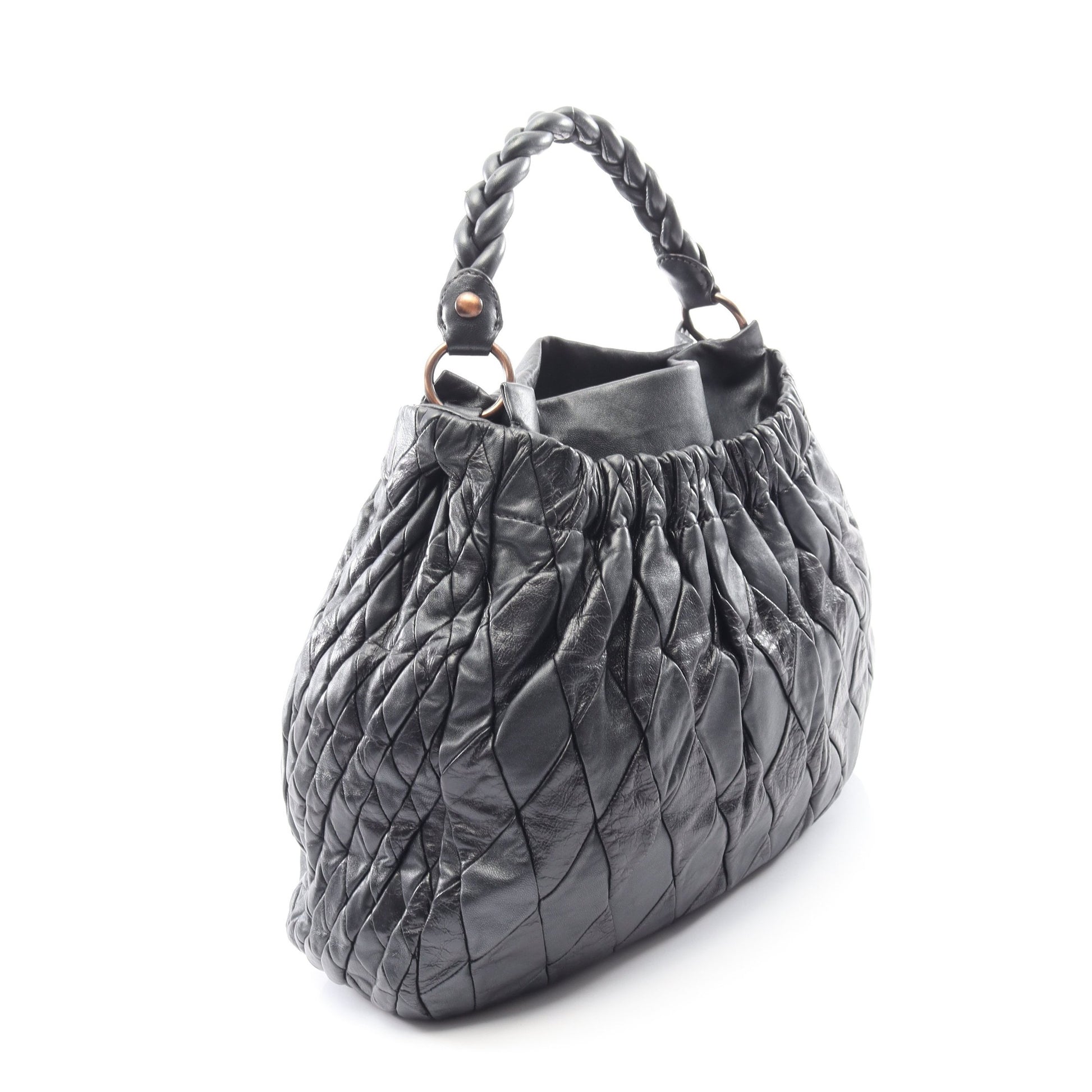 VIT.PATCH 2WAY ハンドバッグ レザー ダークグレー ミュウミュウ バッグ miu miu