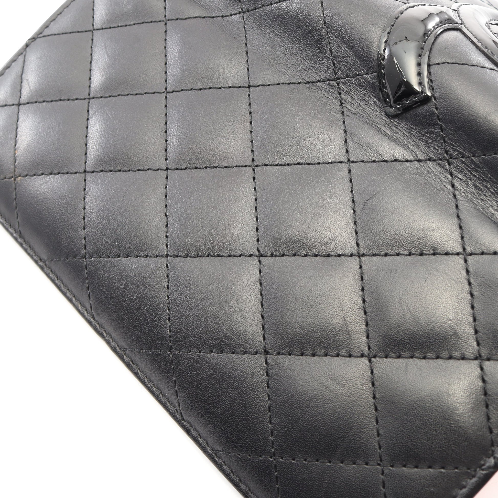 カンボンライン 二つ折り長財布 レザー エナメルレザー ブラック シルバー金具 シャネル 財布・小物 CHANEL