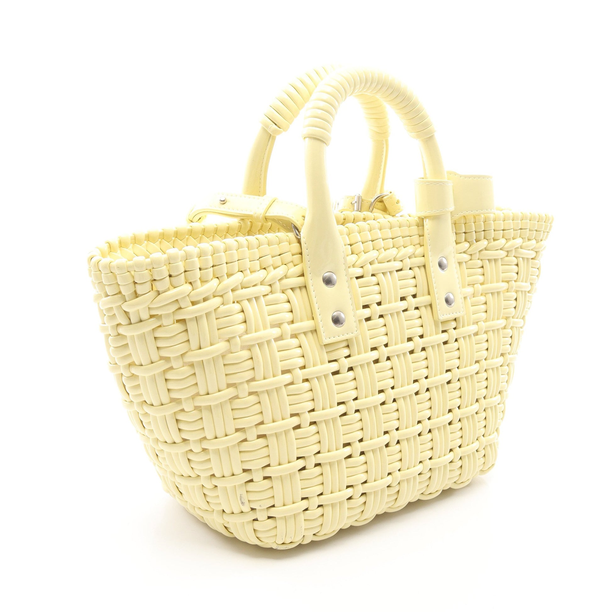 BISTRO XS ビストロ バスケットバッグ 2WAY ハンドバッグ トートバッグ エナメル ライトイエロー バレンシアガ バッグ BALENCIAGA