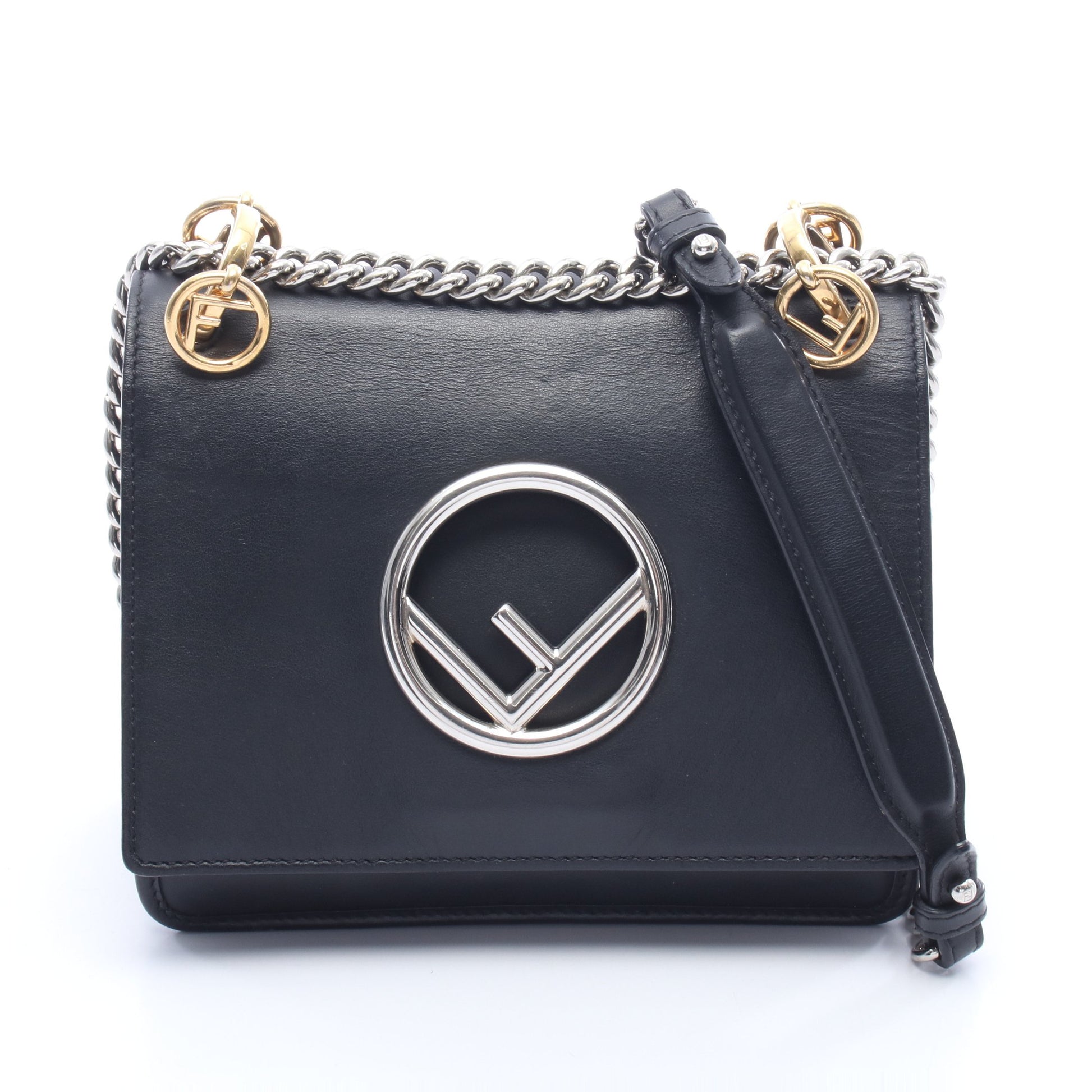 キャナイ エフ チェーンショルダーバッグ レザー ブラック フェンディ バッグ FENDI