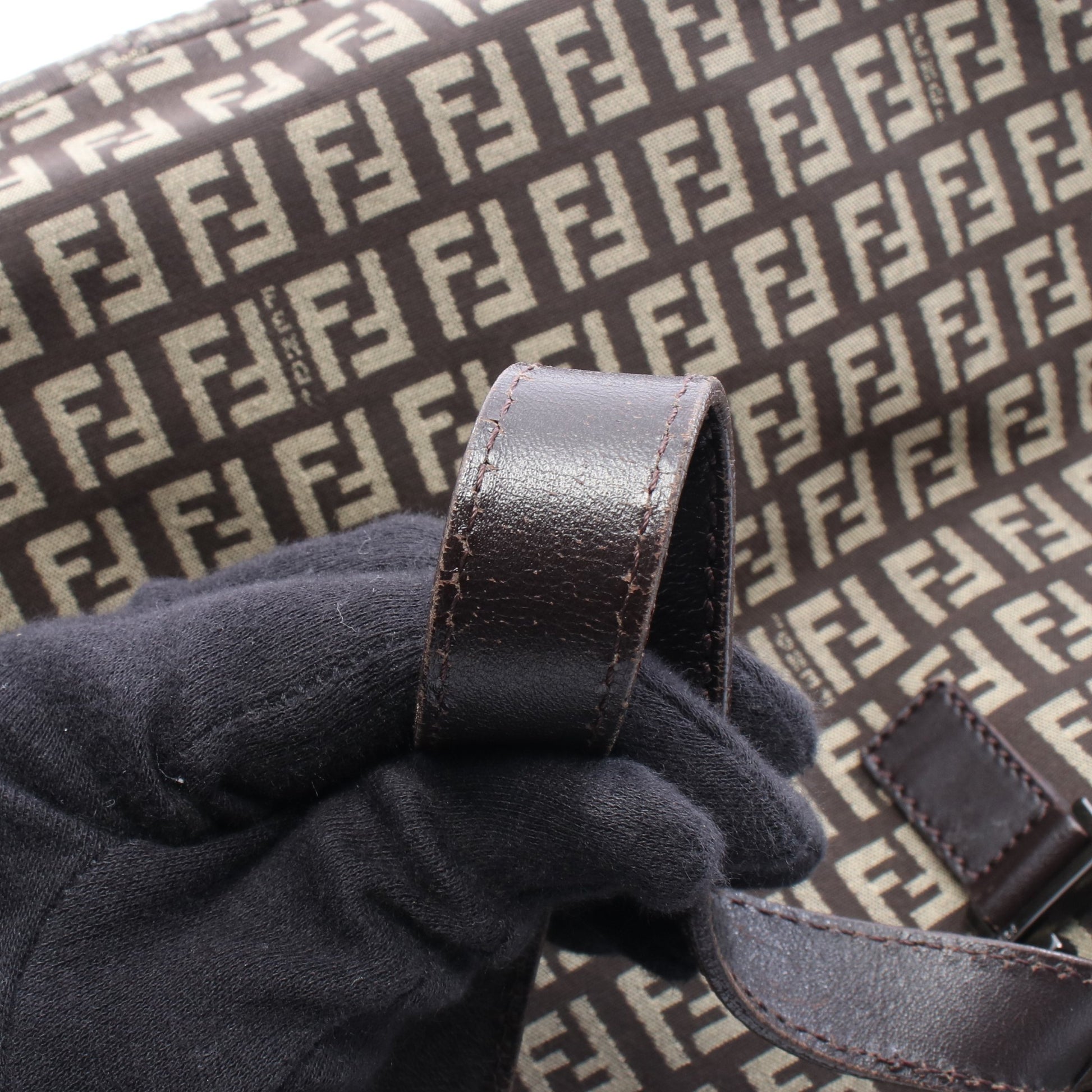 ズッキーノ ハンドバッグ トートバッグ キャンバス レザー ダークブラウン ベージュ フェンディ バッグ FENDI