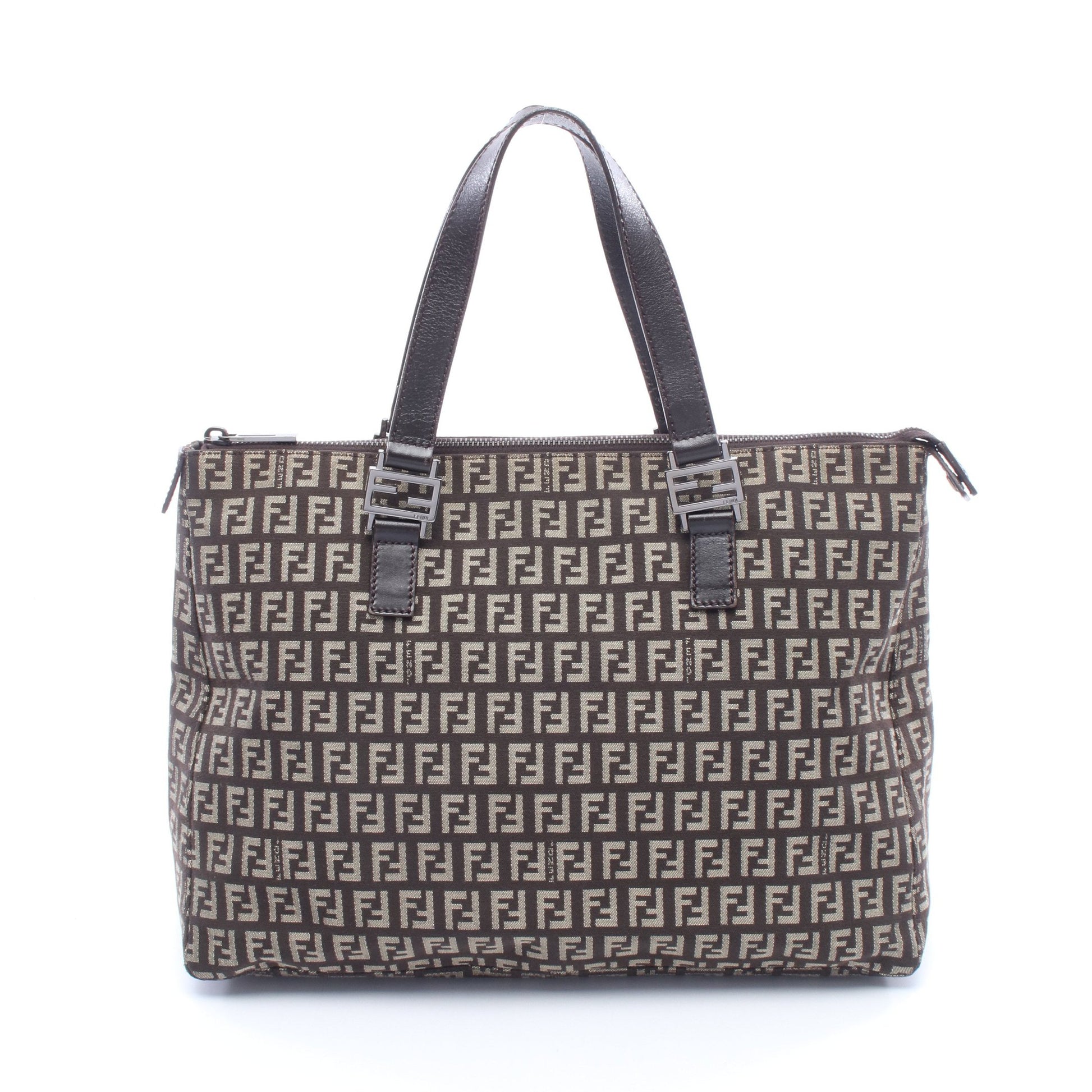 ズッキーノ ハンドバッグ トートバッグ キャンバス レザー ダークブラウン ベージュ フェンディ バッグ FENDI