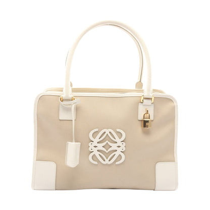 アマソナ36 ハンドバッグ キャンバス レザー グレーベージュ ホワイト ロエベ バッグ LOEWE