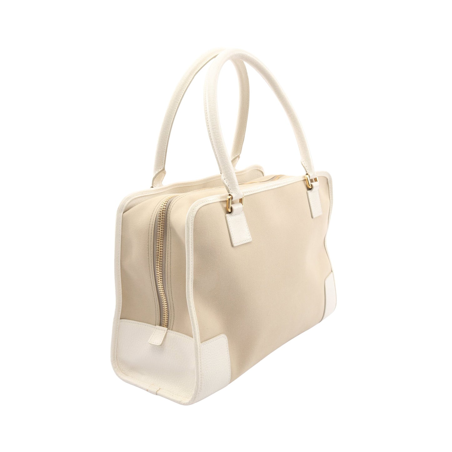 アマソナ36 ハンドバッグ キャンバス レザー グレーベージュ ホワイト ロエベ バッグ LOEWE