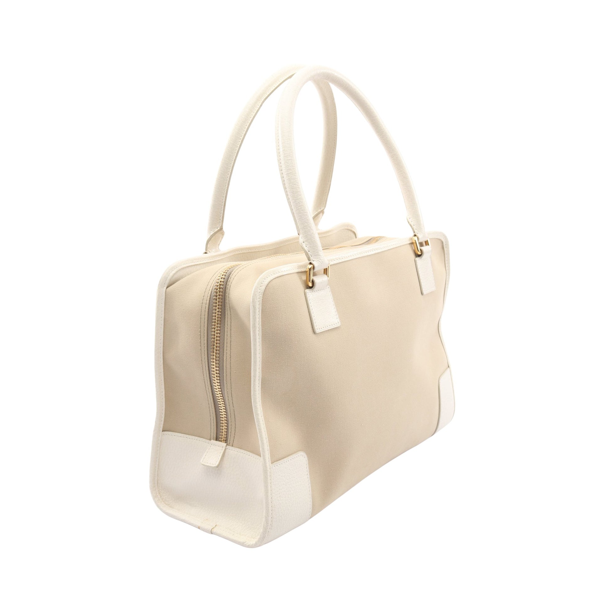 アマソナ36 ハンドバッグ キャンバス レザー グレーベージュ ホワイト ロエベ バッグ LOEWE