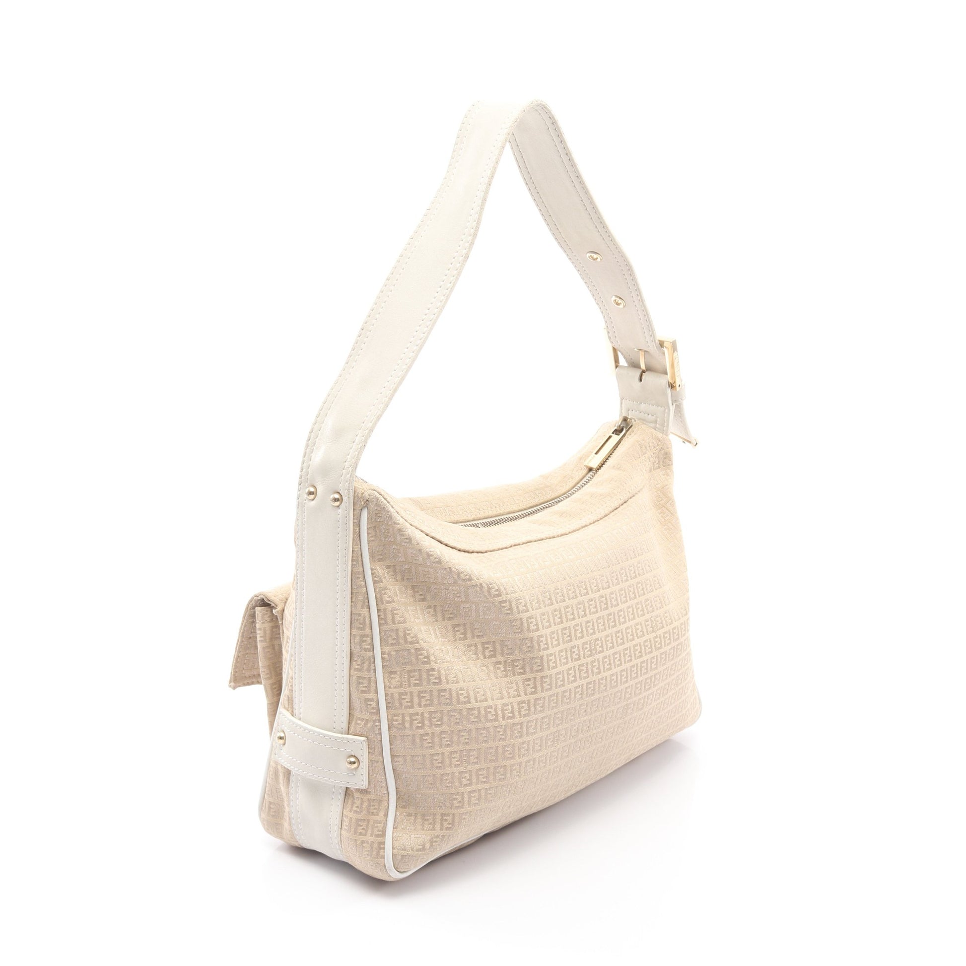 マイクロFF ショルダーバッグ キャンバス レザー ベージュ ホワイト フェンディ バッグ FENDI