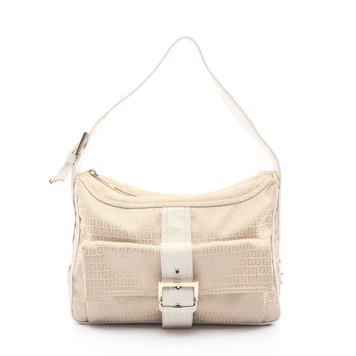 マイクロFF ショルダーバッグ キャンバス レザー ベージュ ホワイト フェンディ バッグ FENDI