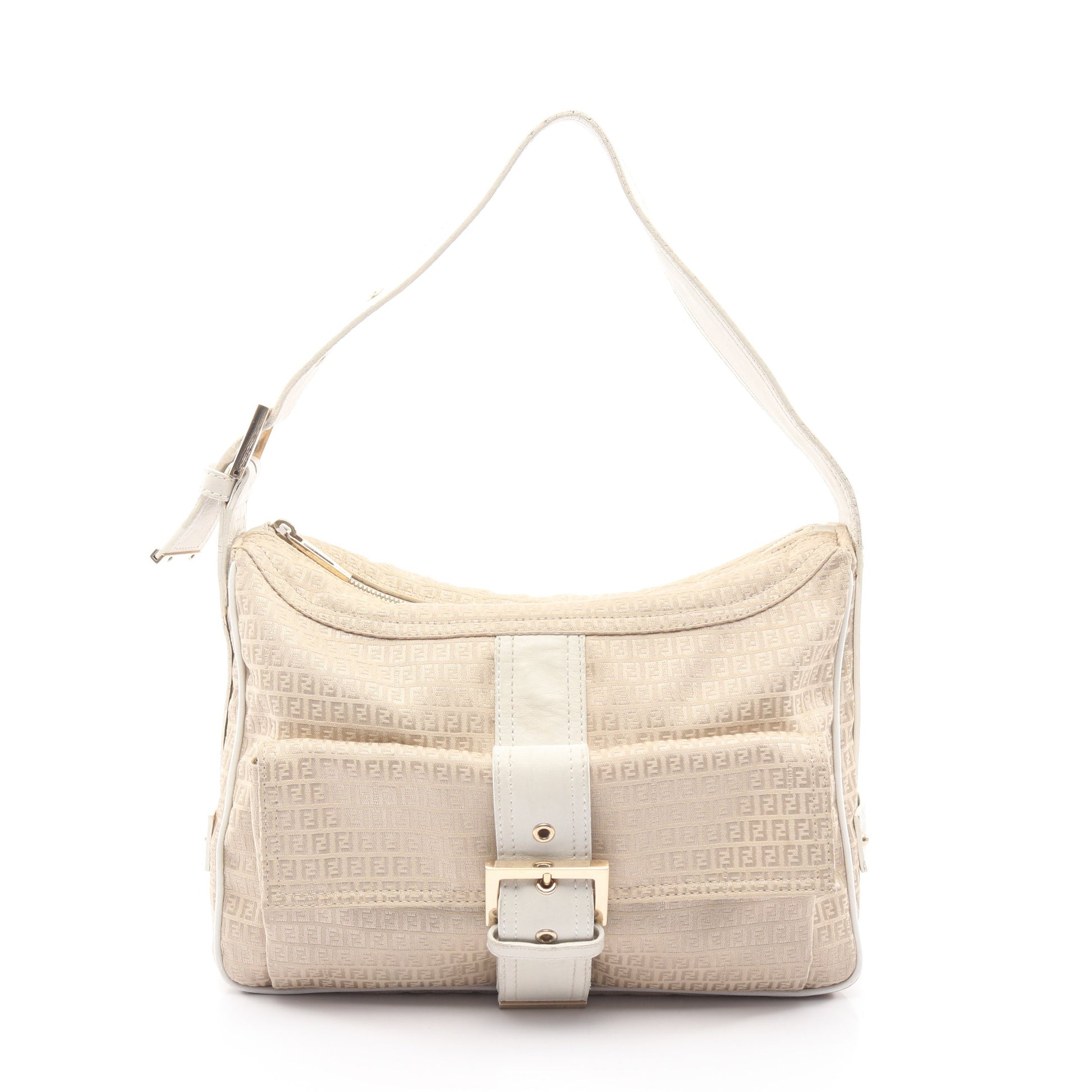 マイクロFF ショルダーバッグ キャンバス レザー ベージュ ホワイト フェンディ バッグ FENDI