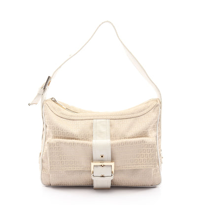 マイクロFF ショルダーバッグ キャンバス レザー ベージュ ホワイト フェンディ バッグ FENDI