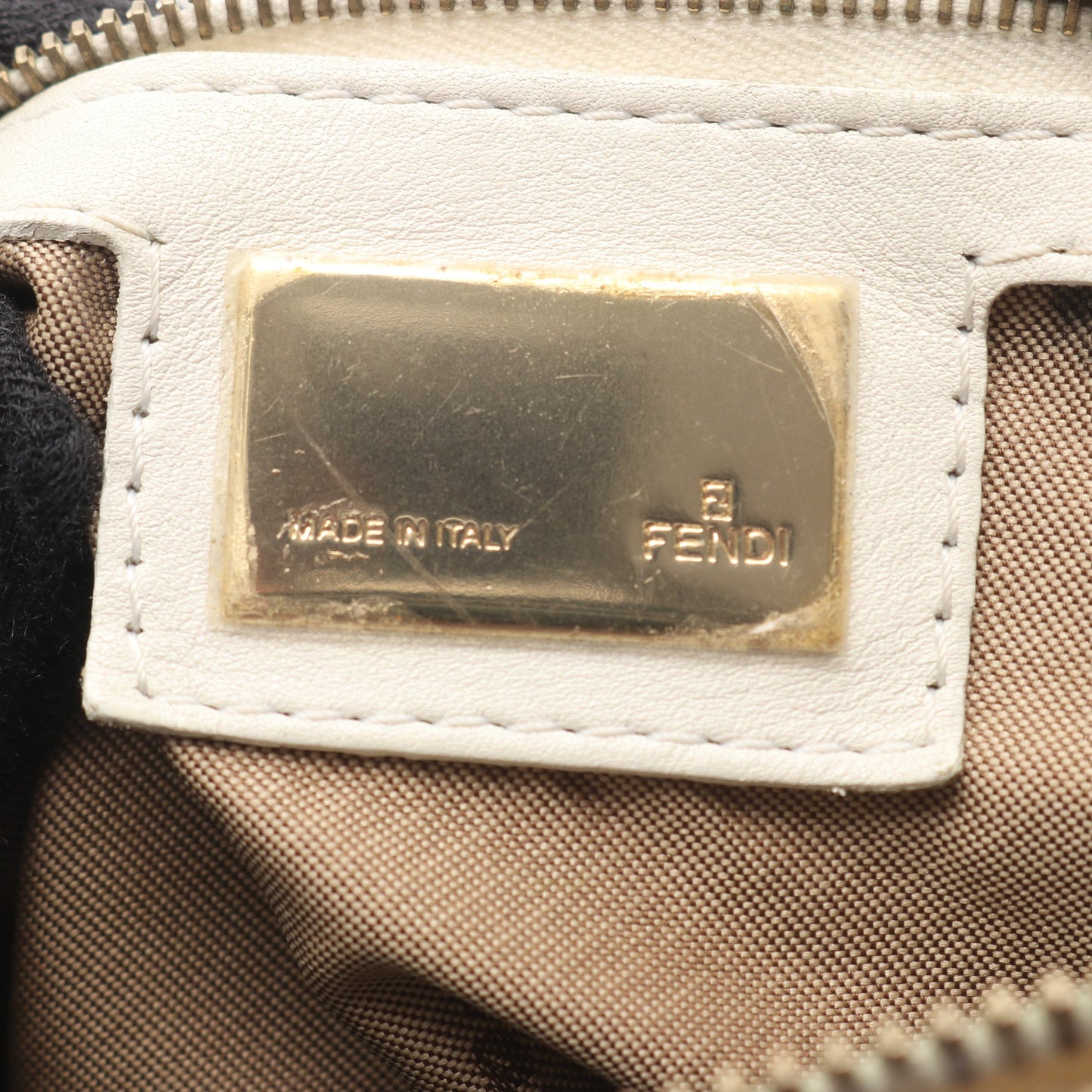 マイクロFF ショルダーバッグ キャンバス レザー ベージュ ホワイト フェンディ バッグ FENDI