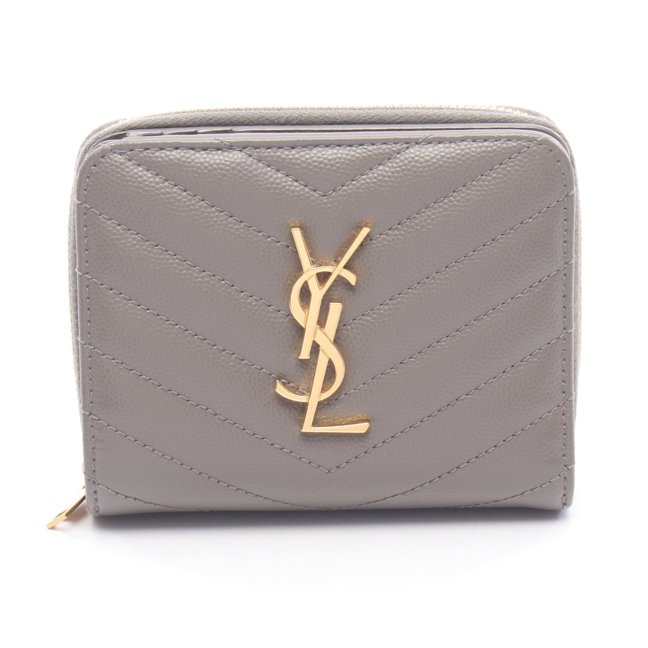 SAINT LAURENT 二つ折り財布 グレージュ レザー モノグラム 二つ折り財布 レザー グレー サンローランパリ – RECLO