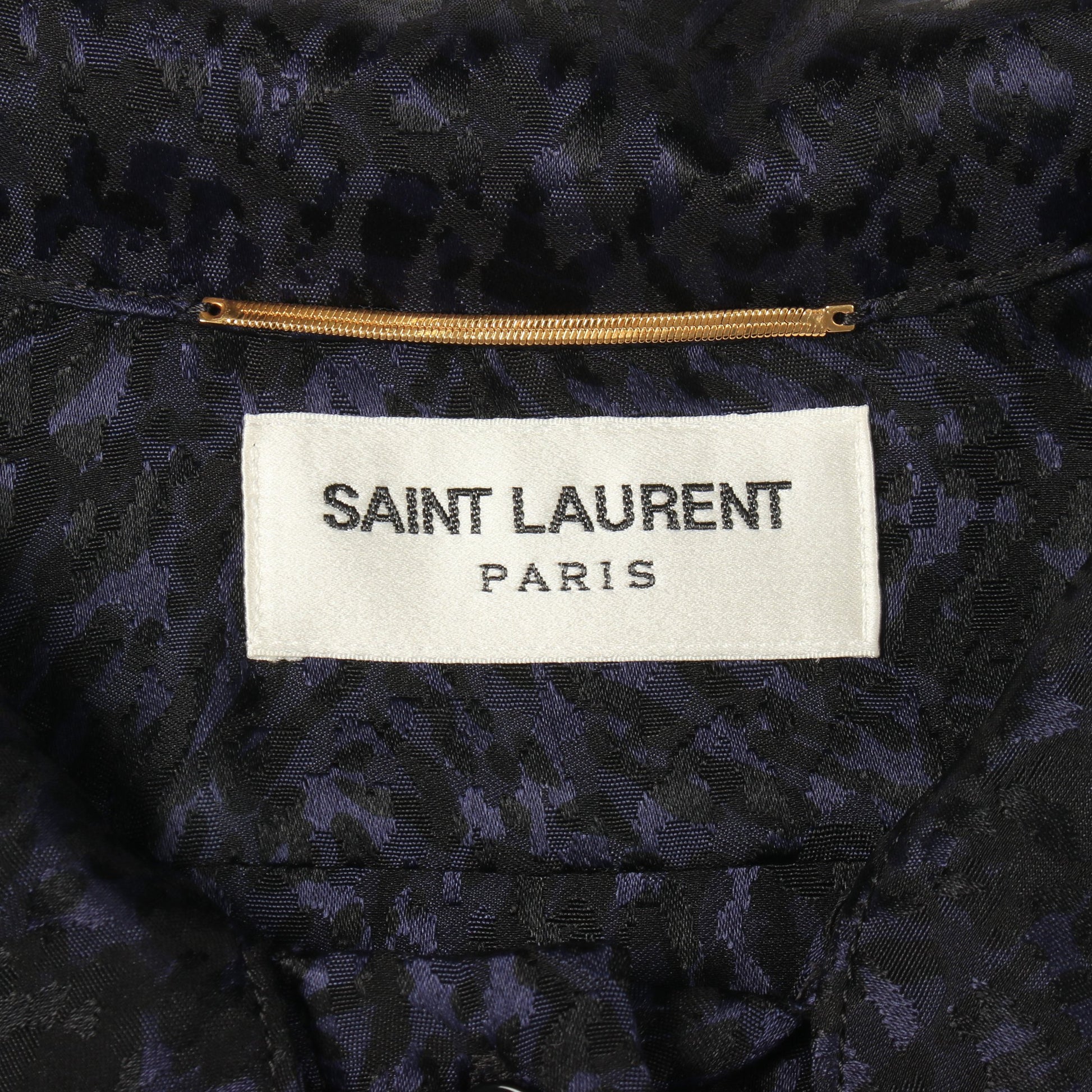 ボウタイ 総柄 長袖 ワンピース シルク ネイビー サンローランパリ ワンピース SAINT LAURENT PARIS