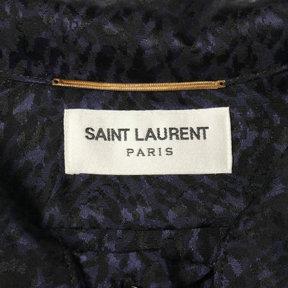 ボウタイ 総柄 長袖 ワンピース シルク ネイビー サンローランパリ ワンピース SAINT LAURENT PARIS
