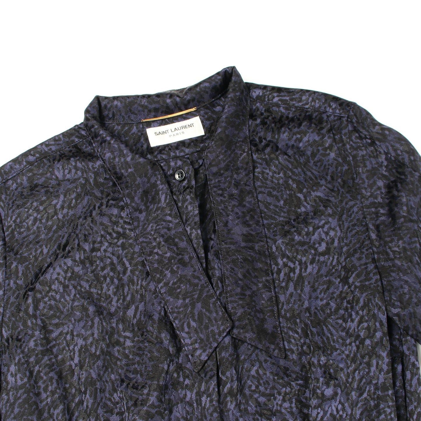 ボウタイ 総柄 長袖 ワンピース シルク ネイビー サンローランパリ ワンピース SAINT LAURENT PARIS