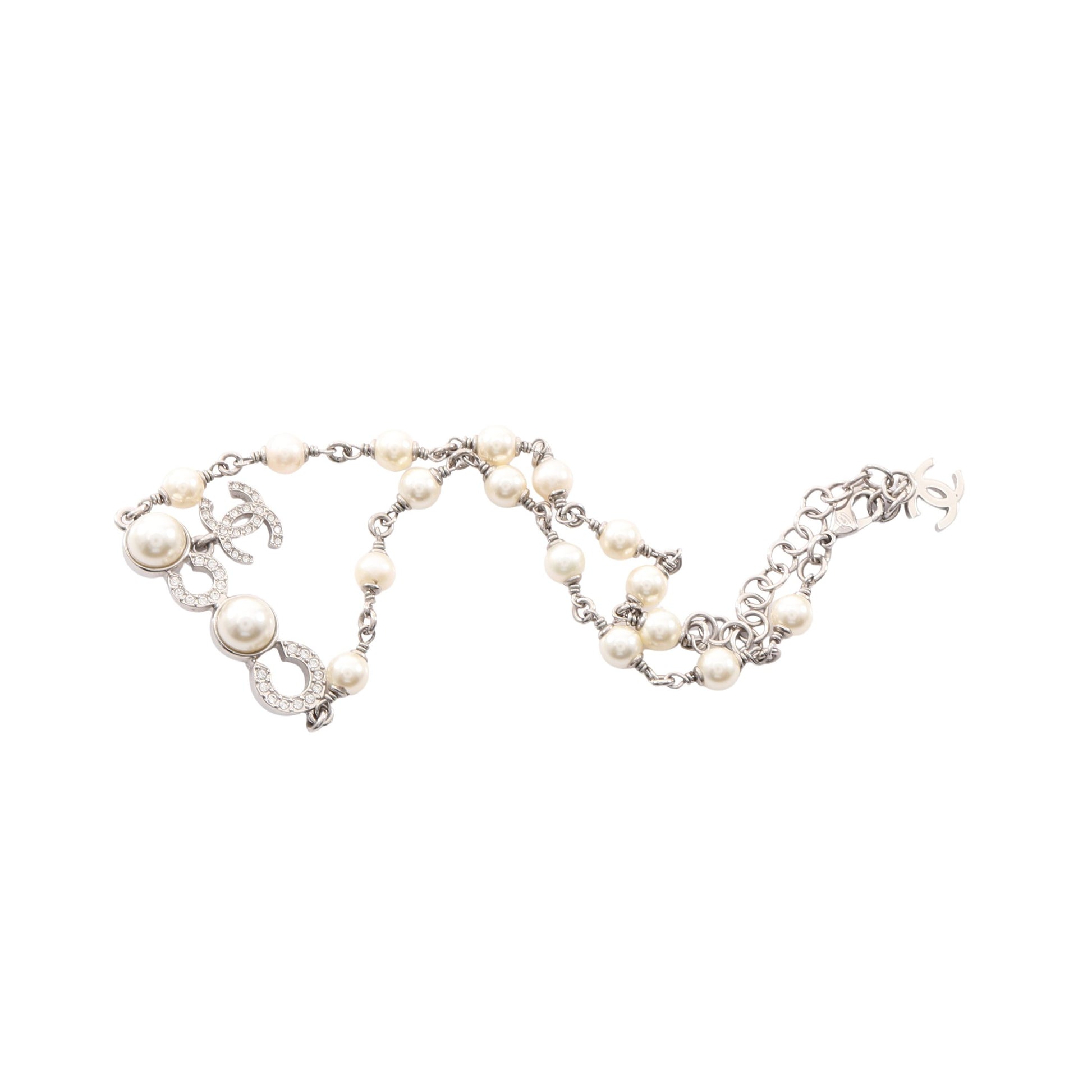 COCO ココマーク ネックレス フェイクパール ラインストーン シルバー オフホワイト クリア I25 S シャネル アクセサリー CHANEL