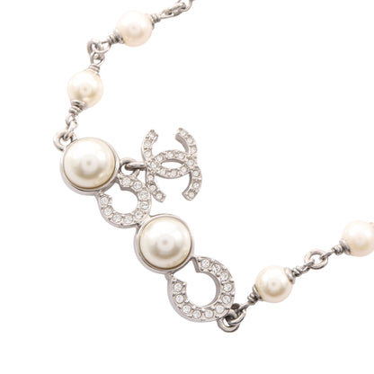COCO ココマーク ネックレス フェイクパール ラインストーン シルバー オフホワイト クリア I25 S シャネル アクセサリー CHANEL
