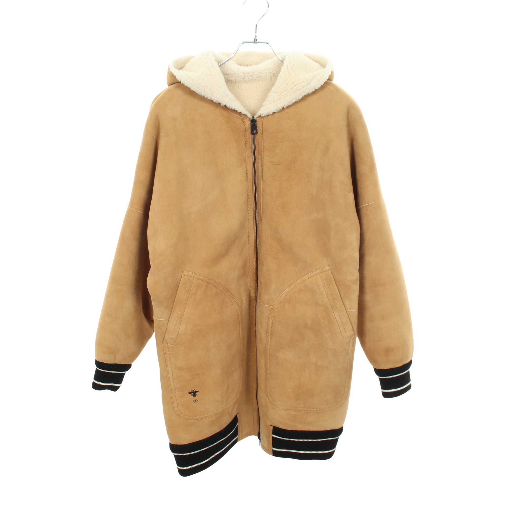 BEE刺繍 リバーシブル ボア ジャケット レザー ベージュ オフホワイト ブラック クリスチャンディオール アウター Christian Dior