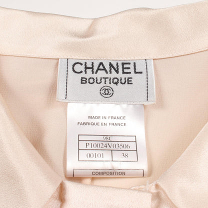 ココマークボタン ボウタイ付き 長袖 シャツ シルク ベージュ シャネル トップス CHANEL