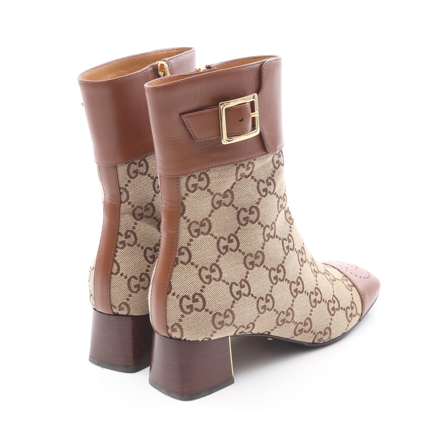 GGキャンバス アンクル ブーツ キャンバス レザー ベージュ ブラウン グッチ シューズ GUCCI