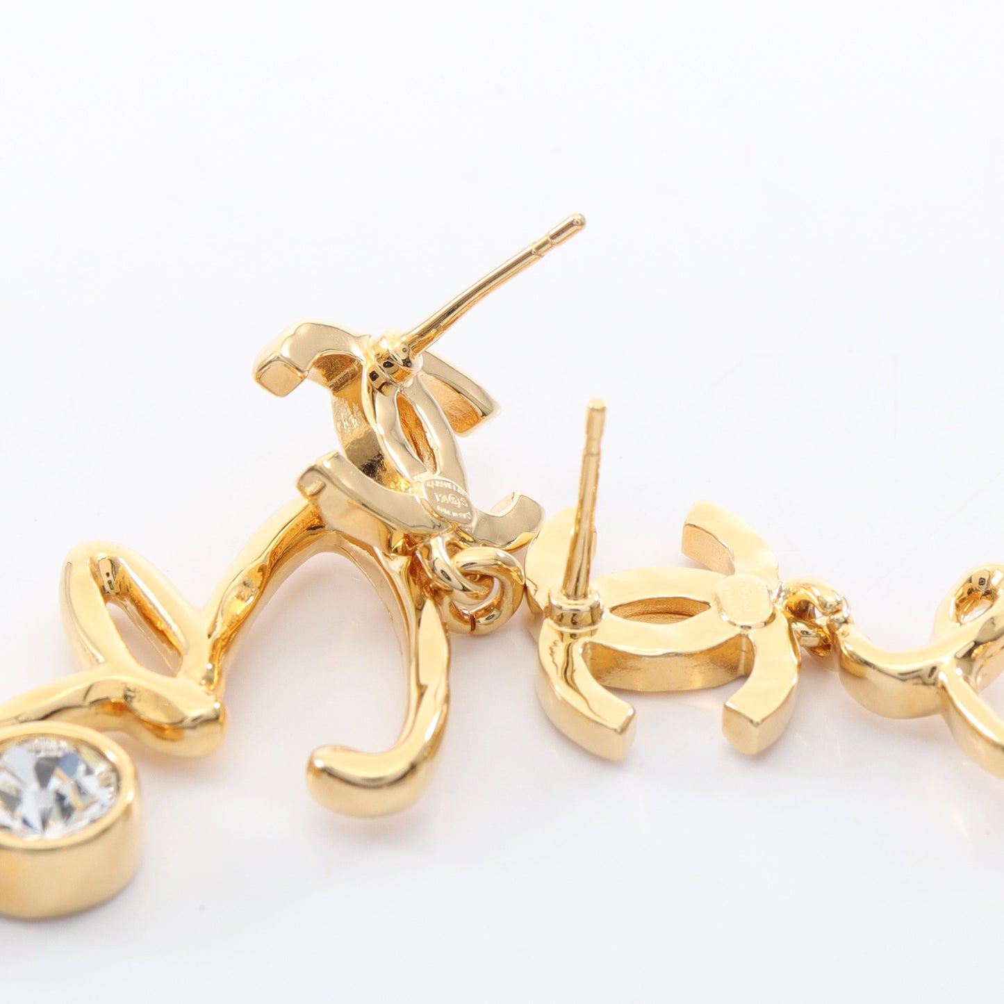 ココマーク ロゴ ピアス GP ラインストーン ゴールド クリア I24S シャネル アクセサリー CHANEL
