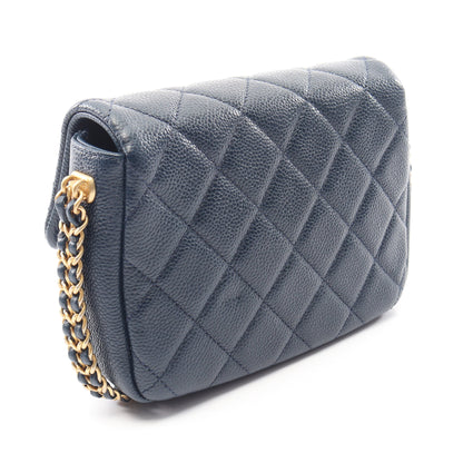 マトラッセ チェーンショルダーバッグ キャビアスキン ネイビー ゴールド金具 シャネル バッグ CHANEL