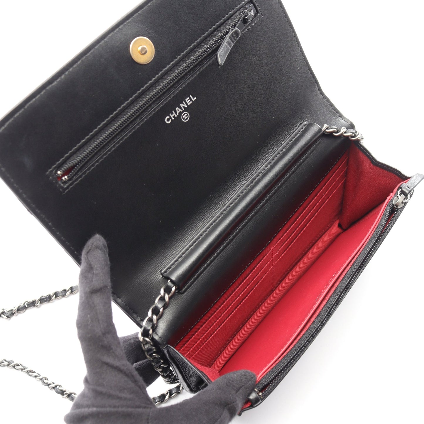 ガブリエル ドゥ シャネル チェーンウォレット シャイニーカーフスキン ブラック シルバー金具 シャネル バッグ CHANEL