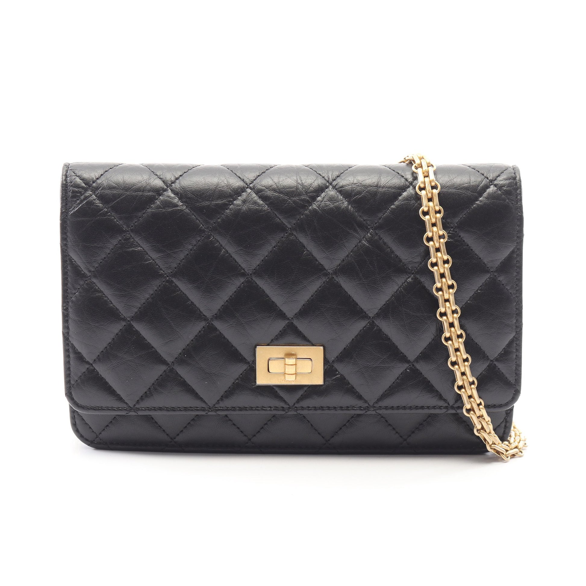 2.55 マトラッセ チェーンウォレット エイジドカーフスキン ブラック ゴールド金具 シャネル バッグ CHANEL