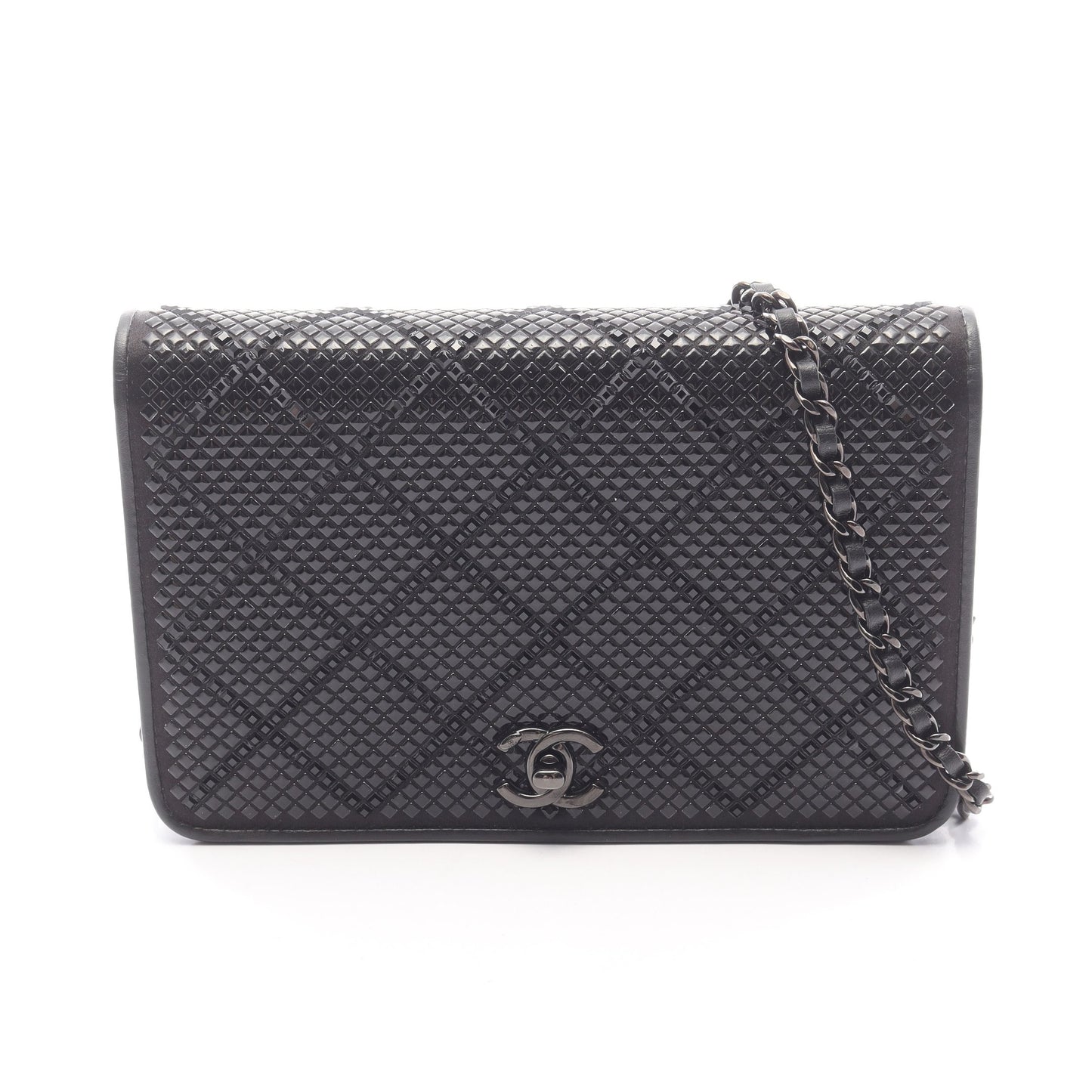 マトラッセ ビジュー ブラック金具 チェーンウォレット レザー ブラック シャネル バッグ CHANEL