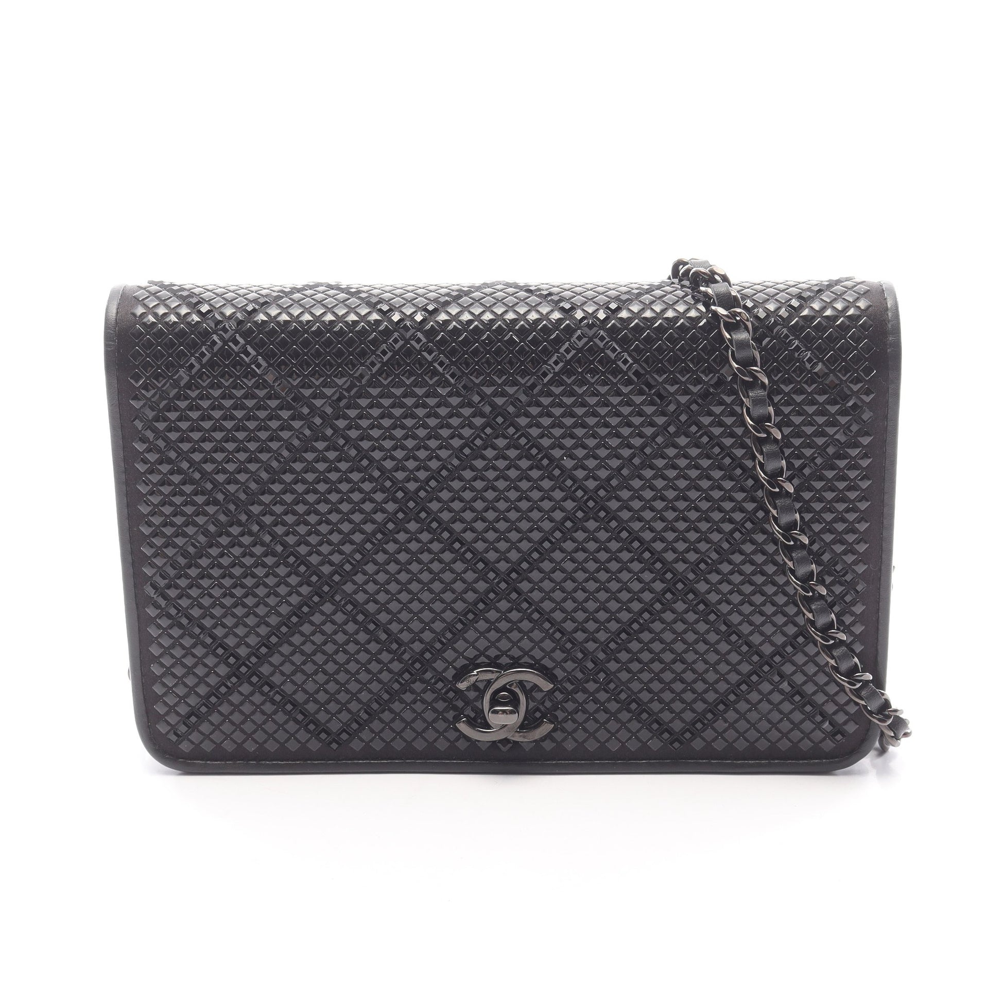 マトラッセ ビジュー ブラック金具 チェーンウォレット レザー ブラック シャネル バッグ CHANEL