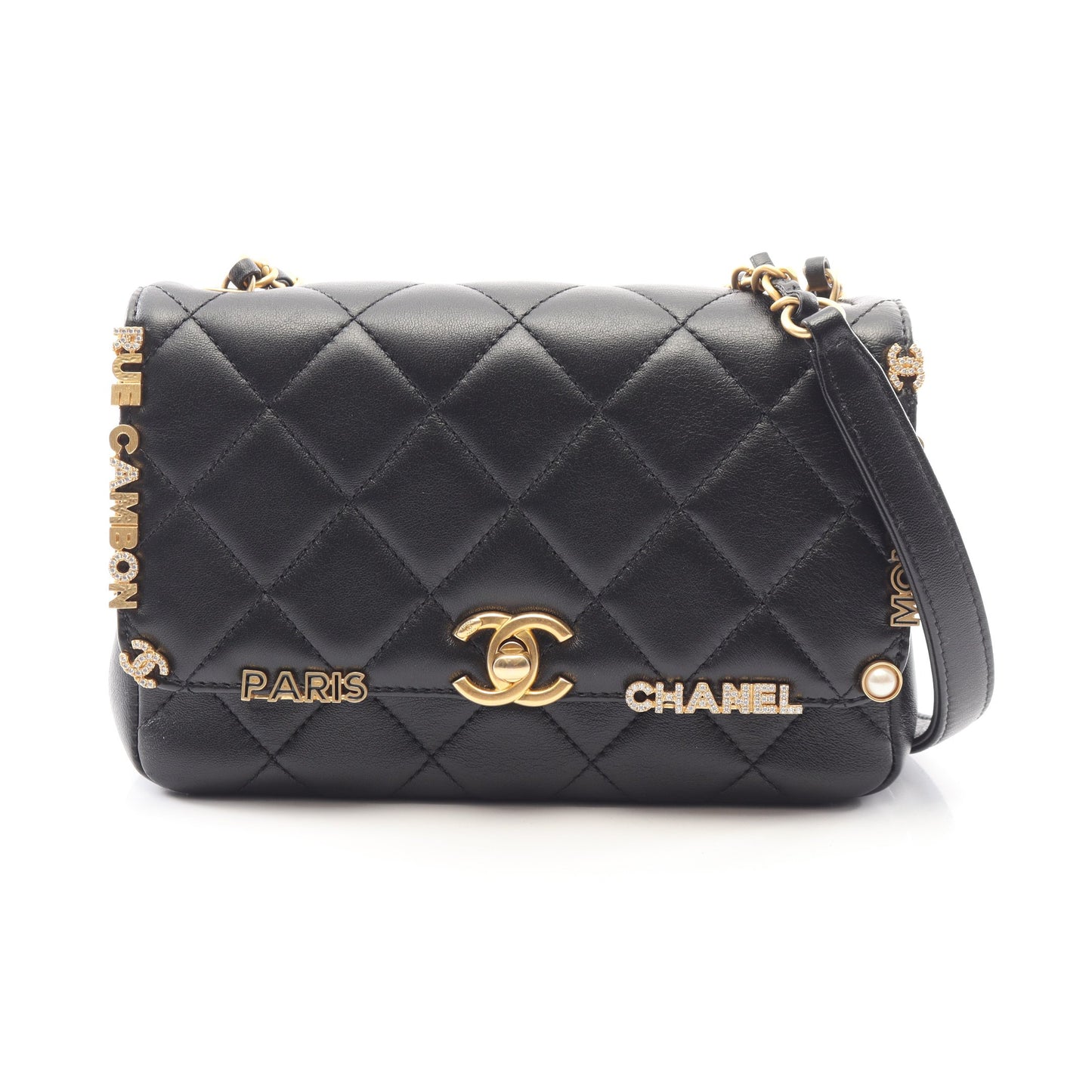 ミニ フラップ バッグ マトラッセ チェーンショルダーバッグ ラムスキン ブラック ゴールド金具 シャネル バッグ CHANEL