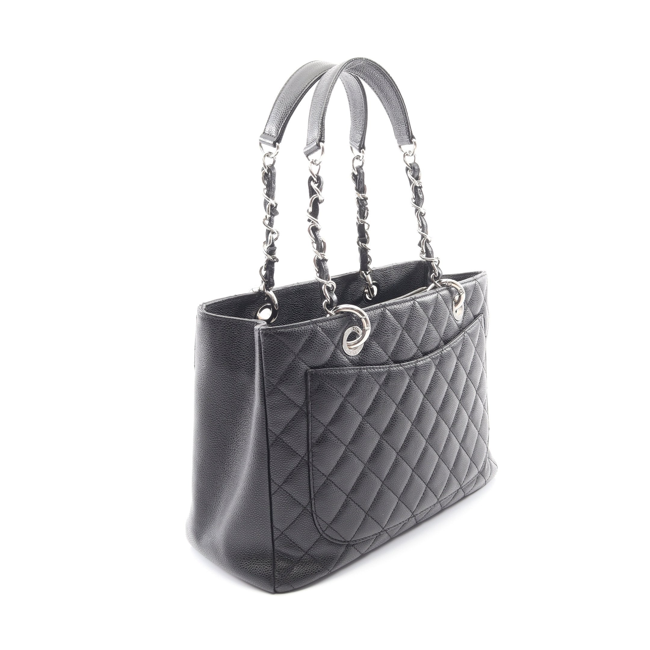 シャネル　CHANEL　GSTチェーントートバッグ　黒　ブラック　キャビアスキン　G金具　ビッグココ　CCマーク　Black　チェーンショルダー　本物　未使用展示品　SBBT キャビアスキン （美品）シャネル CHANEL GST チェーン トート バッグ