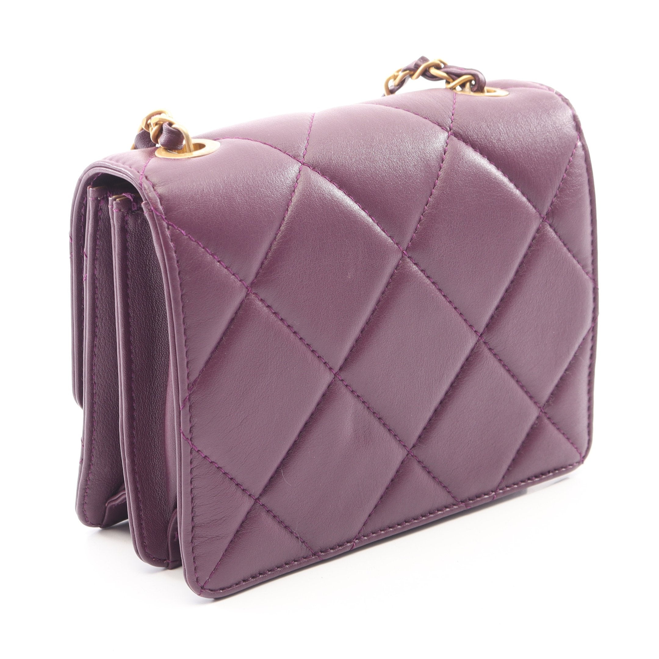 シャネル CHANEL チェーンショルダーバッグ 30番台 パープル×ゴールド金具 ラムスキン レディース ショルダーバッグ ミニマトラッセ チェーンショルダーバッグ ラムスキン パープル