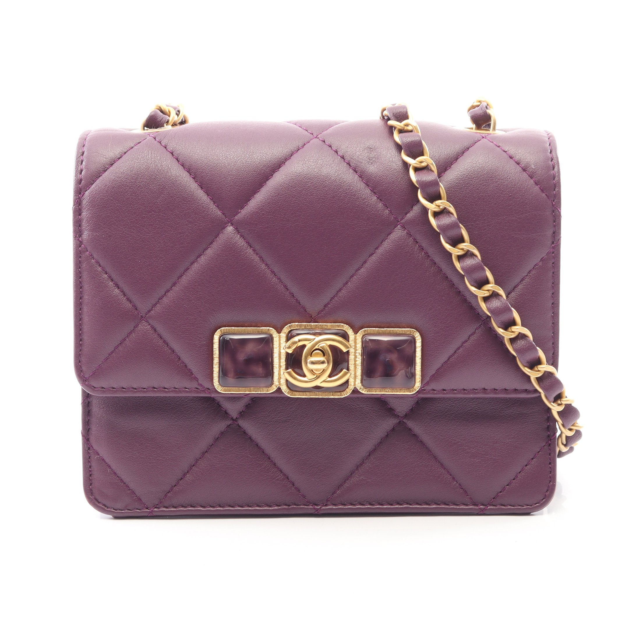 【6dc3107-k】シャネル ショルダーバッグ マトラッセ ラムスキン パープル ゴールド金具【中古】レディース CHANEL - 【6dc3107-k】シャネル ショルダーバッグ マトラッセ