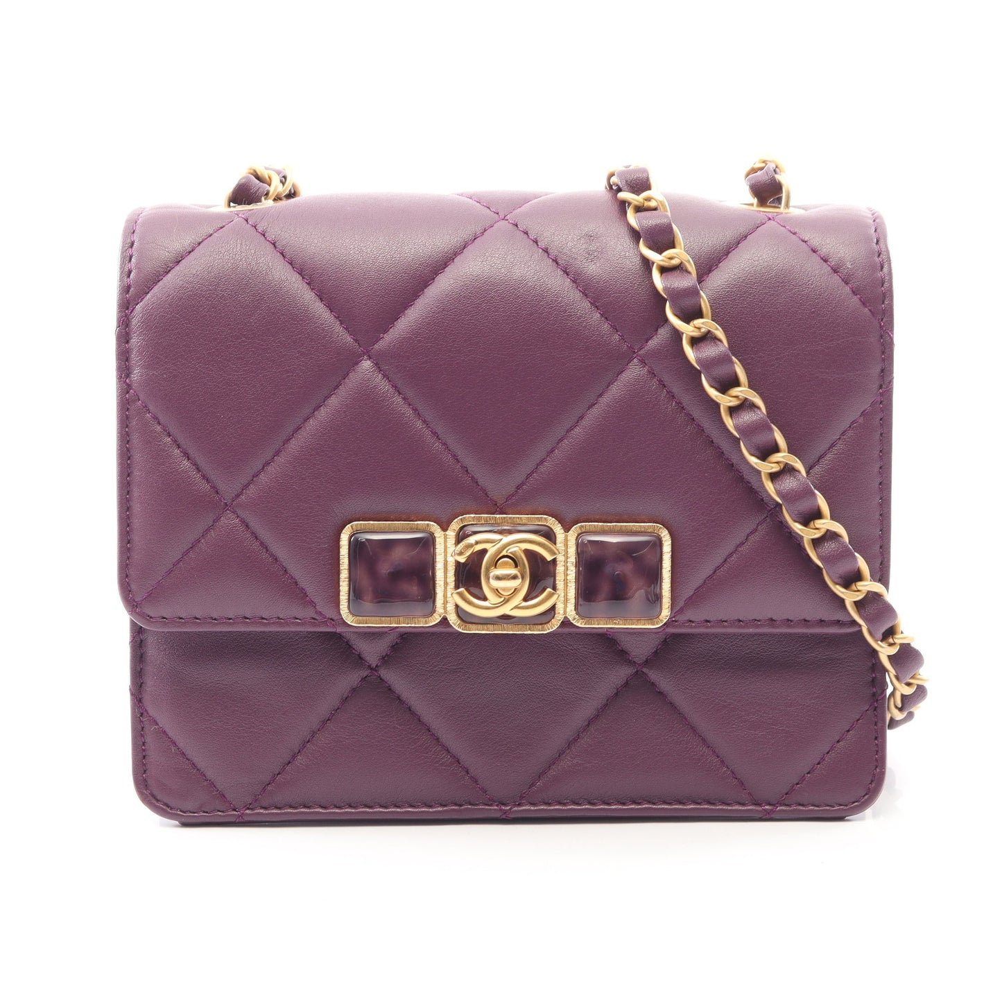 ミニマトラッセ チェーンショルダーバッグ ラムスキン パープル ゴールド金具 シャネル バッグ CHANEL