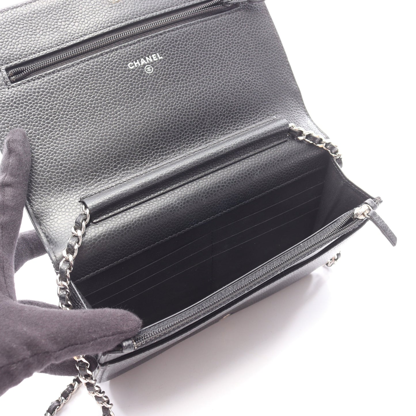 ココマーク チェーンウォレット レザー エナメルレザー ブラック シルバー金具 シャネル バッグ CHANEL