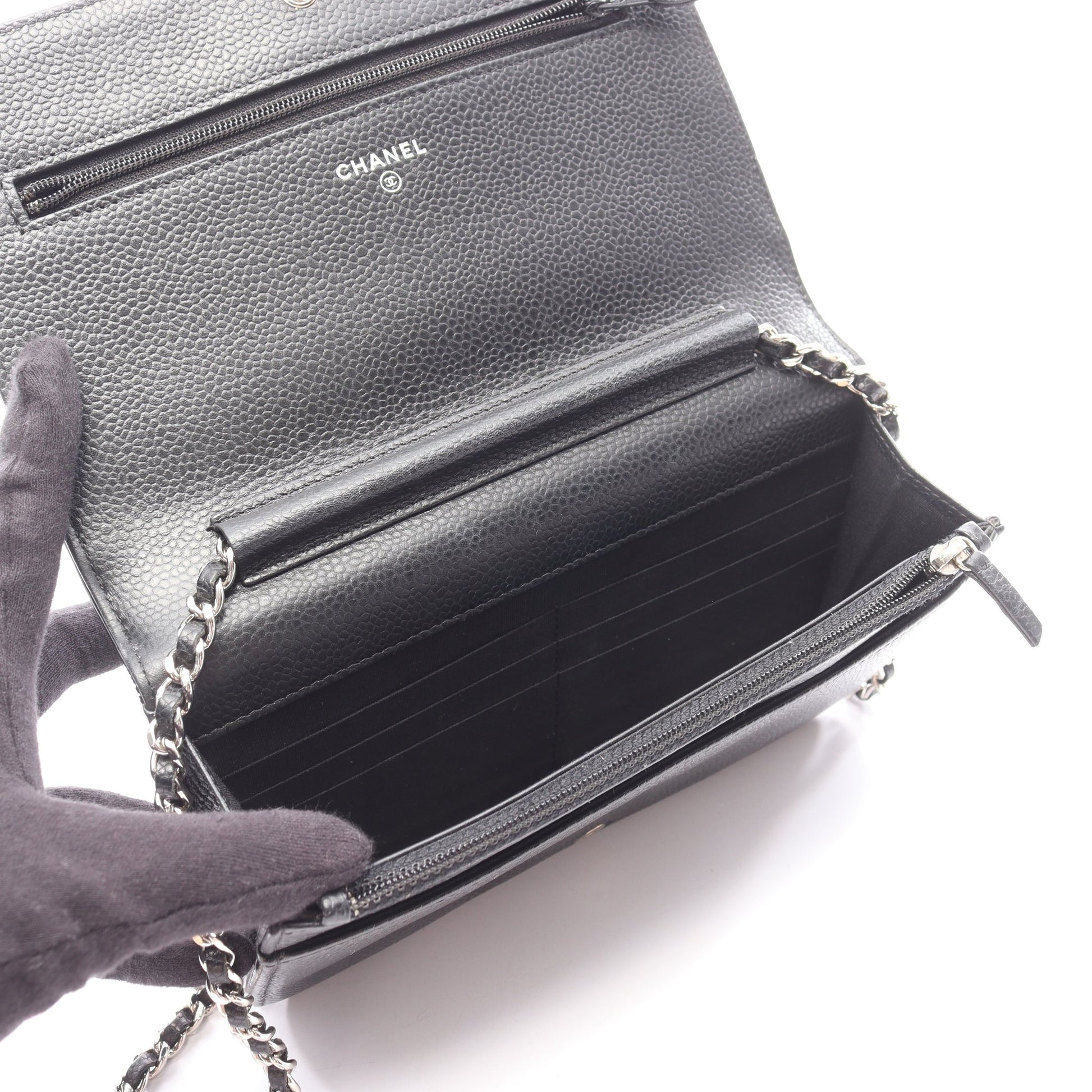 ココマーク チェーンウォレット レザー エナメルレザー ブラック シルバー金具 シャネル バッグ CHANEL