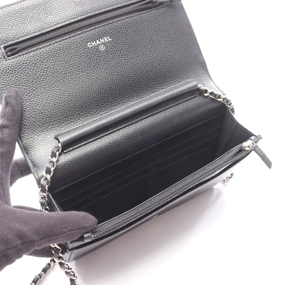 ココマーク チェーンウォレット レザー エナメルレザー ブラック シルバー金具 シャネル バッグ CHANEL