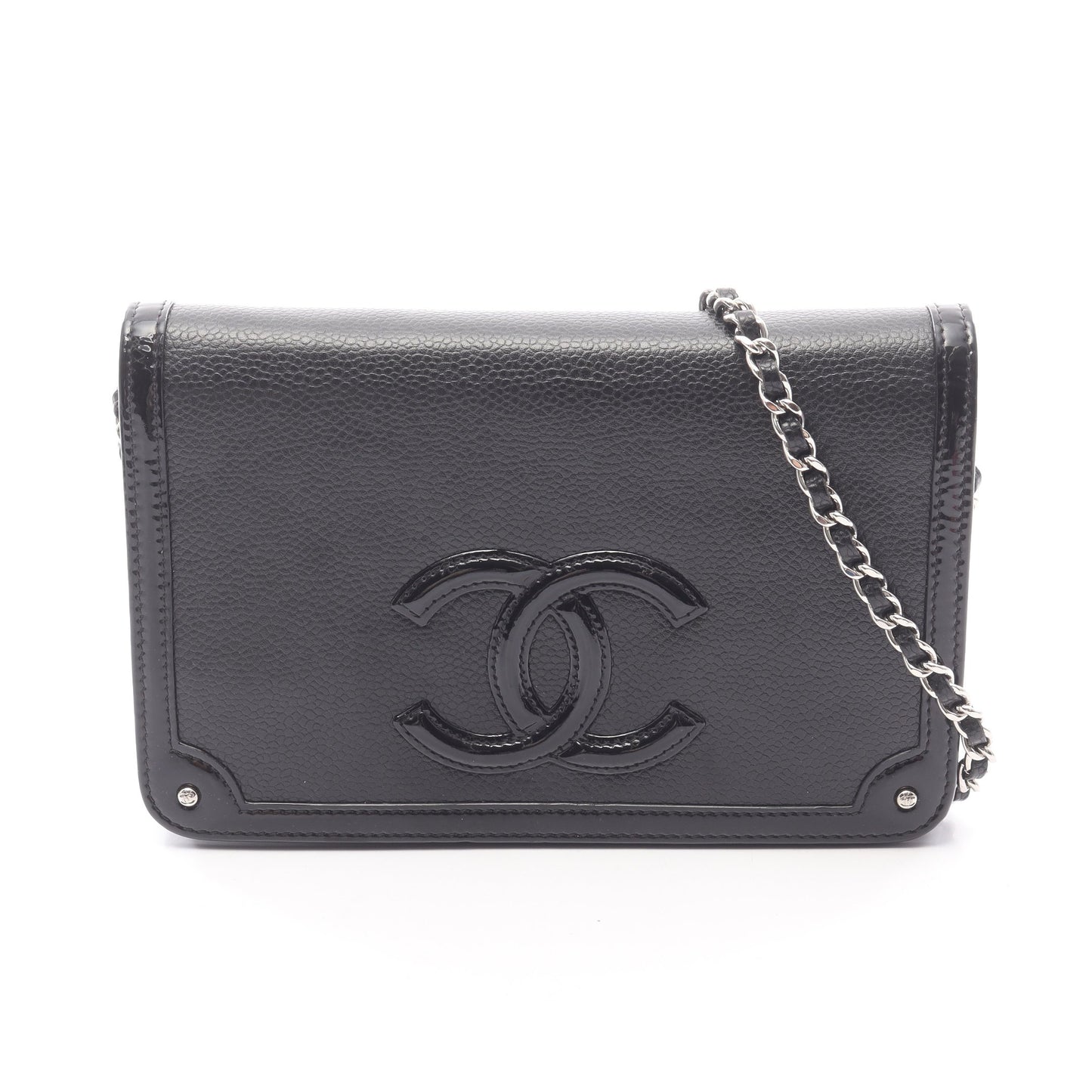 ココマーク チェーンウォレット レザー エナメルレザー ブラック シルバー金具 シャネル バッグ CHANEL