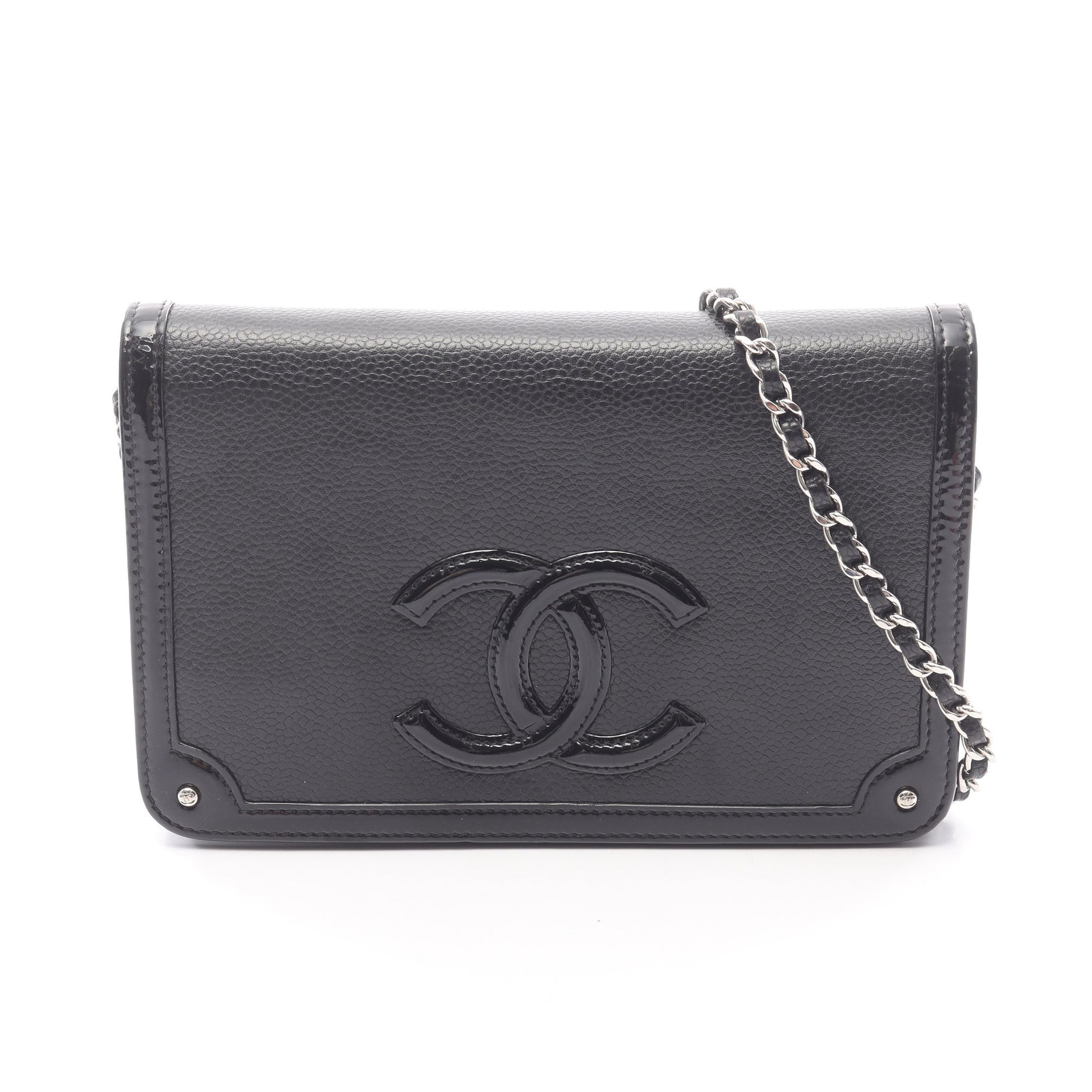 ココマーク チェーンウォレット レザー エナメルレザー ブラック シルバー金具 シャネル バッグ CHANEL